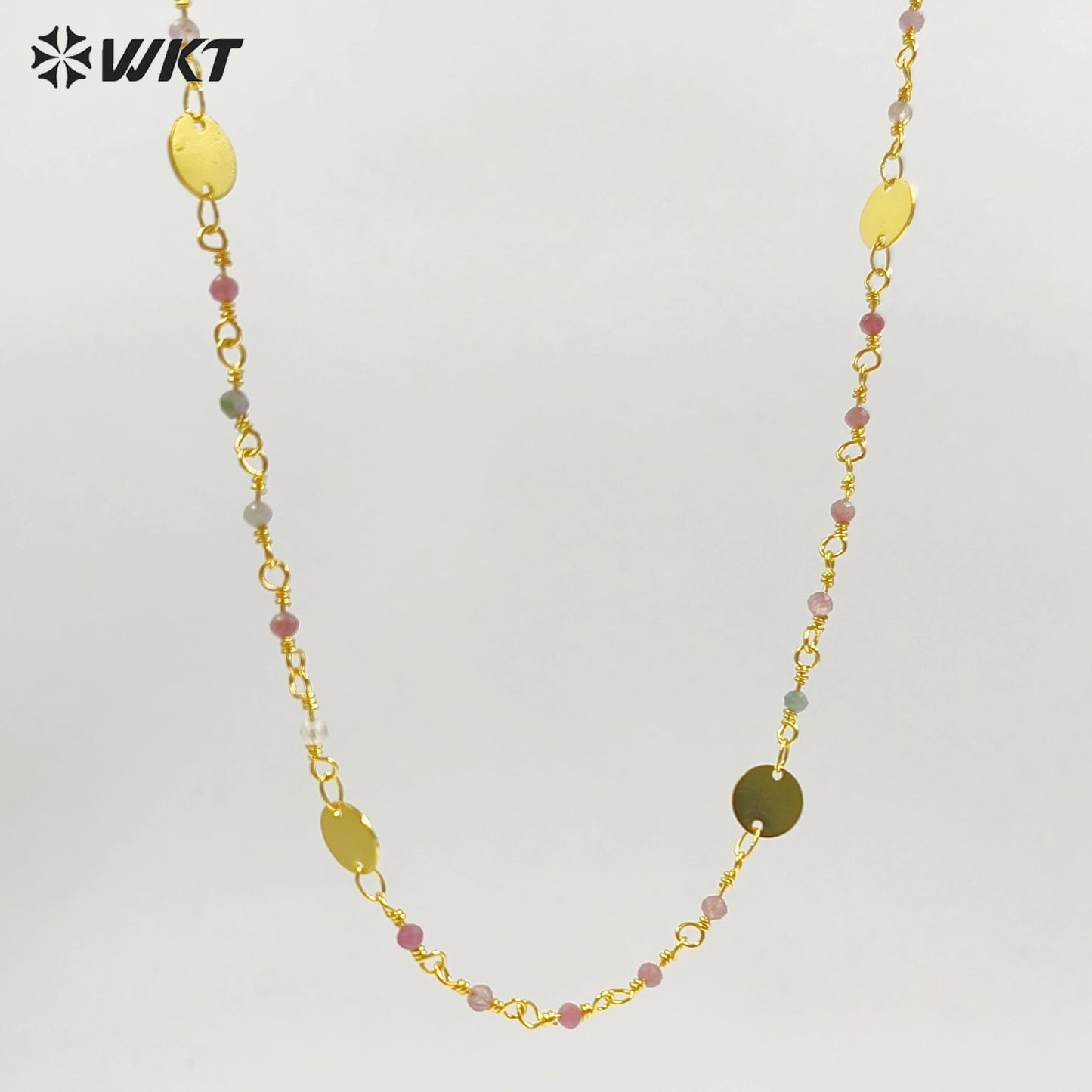WT-N1536 Delicate Trendy 18K Gold Plated Natural Stone Beads Thin Chain Necklaces For Women Simple Elegant Wearing Jewelry
