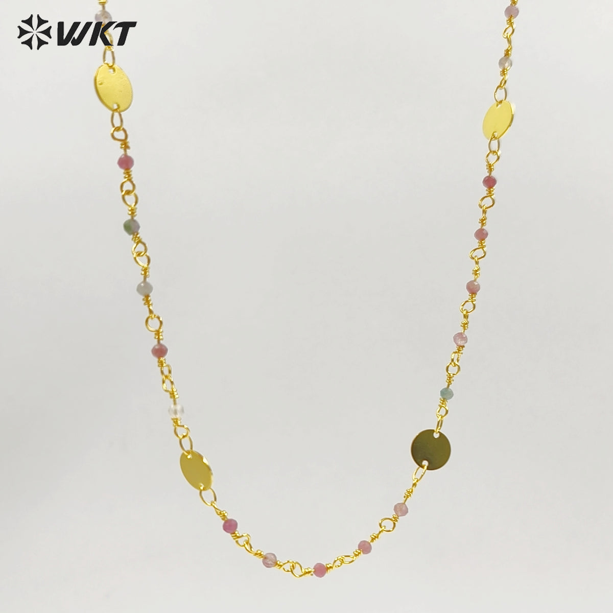 WT-N1536 Delicate Trendy 18K Gold Plated Natural Stone Beads Thin Chain Necklaces For Women Simple Elegant Wearing Jewelry