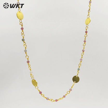 WT-N1536 Delicate Trendy 18K Gold Plated Natural Stone Beads Thin Chain Necklaces For Women Simple Elegant Wearing Jewelry