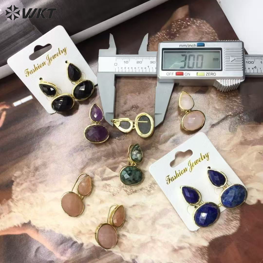 WT-E823 Wholesale Trendy Gold Electroplated Double Natural Gemstones Women Earrings For Party Daily Decorative Jewelry