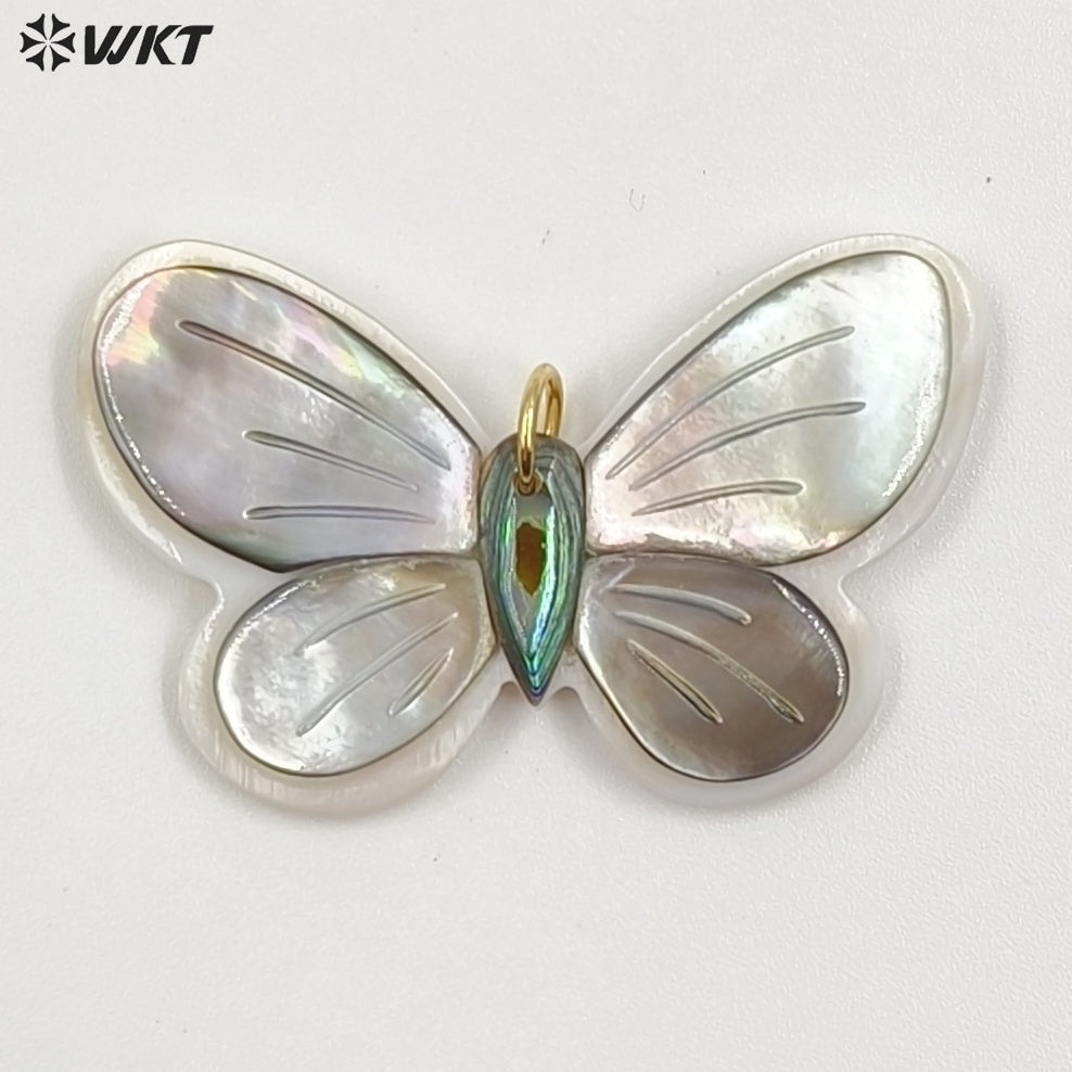 WT-JP463 Lovely Pretty Design Natural Shell Hand Carved Butterfly Shape Gold Pendant As Friends Birthday Gift Jewelry DIY