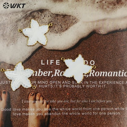 WT-JP459 Fashion Ocean Series 18K Gold Plated Natural Shell Starfish Shape Pendant With Double Hoops As Jewelry Findings