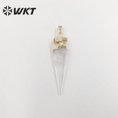 WT-P1850 Wholesale Fashion Energy Crystal Quartz Point Pendant Natural Clear Crystal Stone Jewelry Pendants Long Bullet Pendant