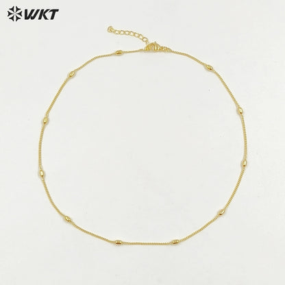 WT-JFN43 High Quality Classical Simple Yellow Brass 18K Gold Plated With Beads Metal Thin Necklace For Ladies Casual Jewelry