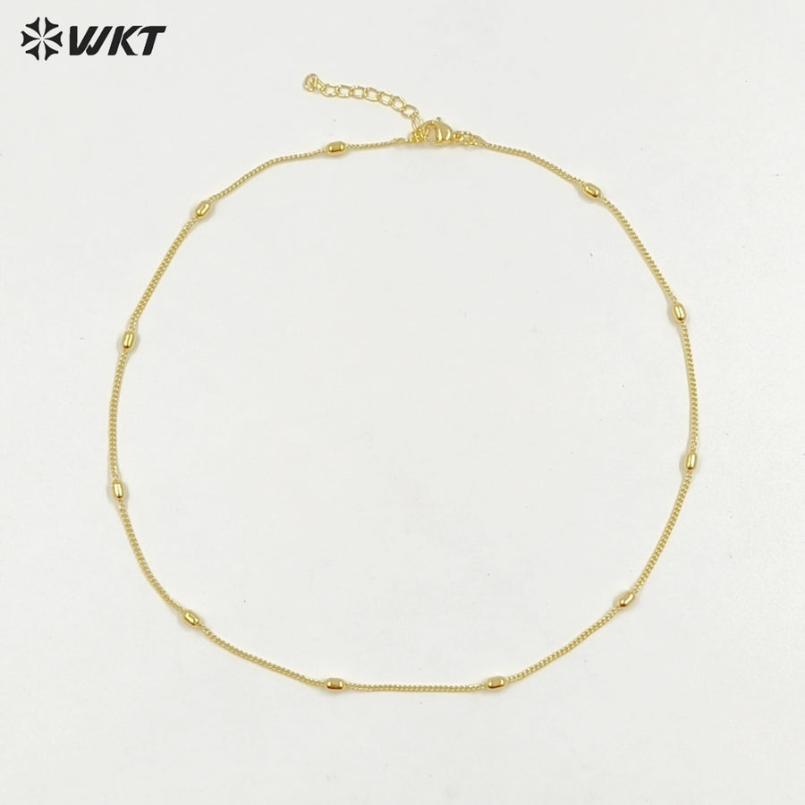 WT-JFN43 High Quality Classical Simple Yellow Brass 18K Gold Plated With Beads Metal Thin Necklace For Ladies Casual Jewelry