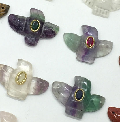 WT-P2147 Wonderful Trendy Colorful Zircon And Natural Gemstones Pigeon Shape Gold Pendants For Women Necklace DIY Making