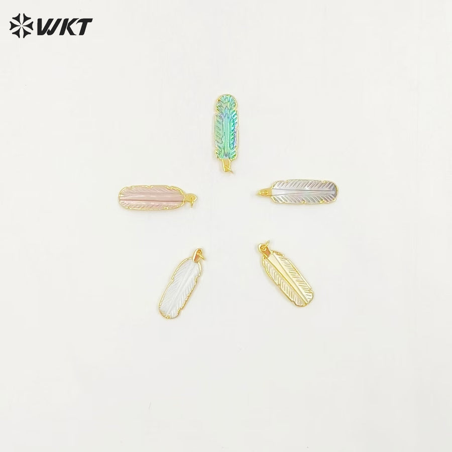 WT-P1242 WKT Wholesale New Coming Fashion Abalone Shell Pendant Feather Shape Gorgeous Shell Pendant