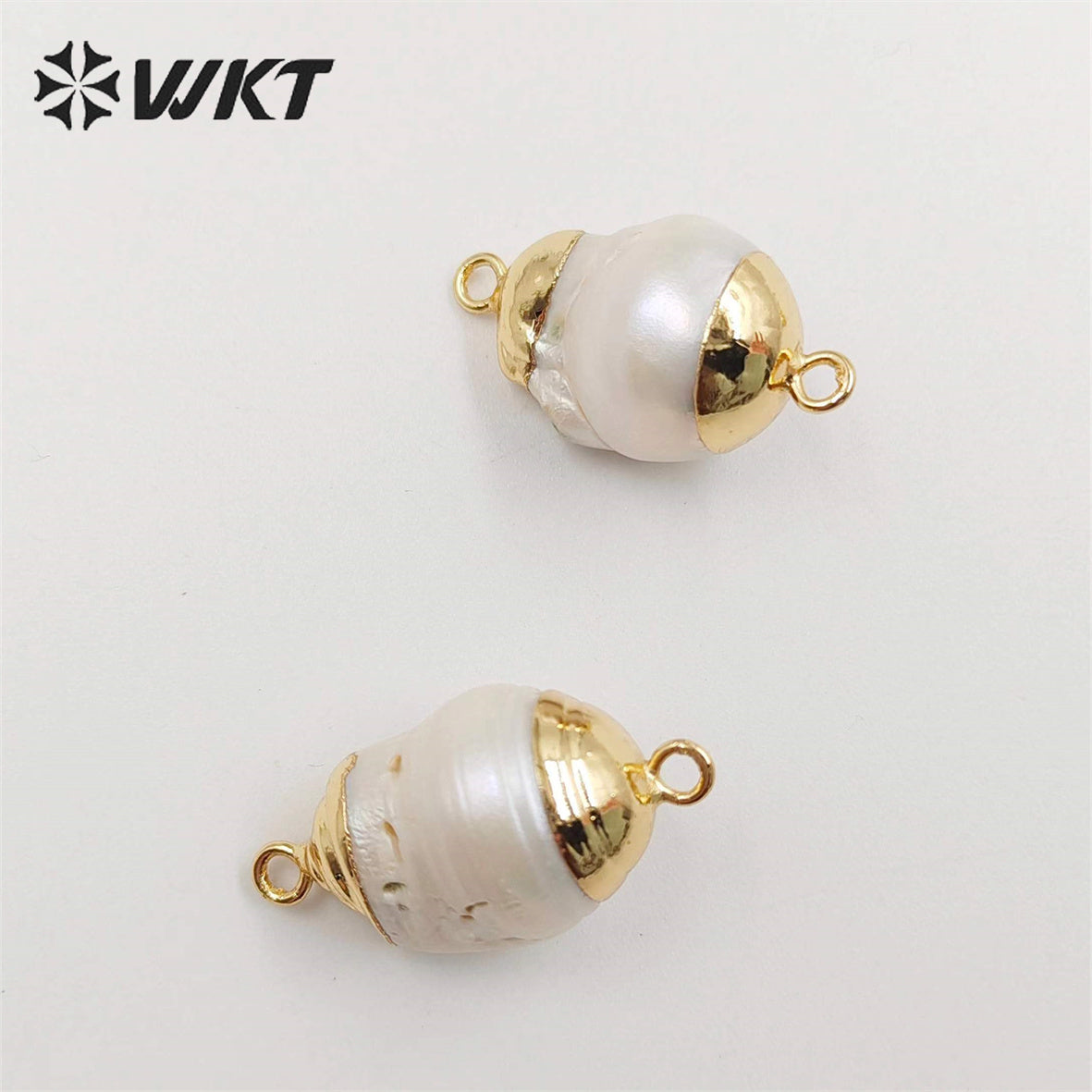WT-JP340 Amazing Natural Freshwater Double Loops Baroque Pearl Connectors for Jewelry Design Findings for Necklace