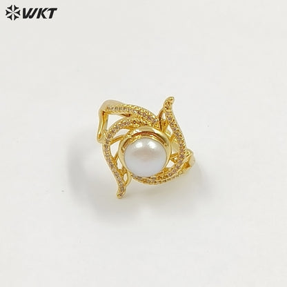 WT-MPR156 Top Fashion Multi Designs 18K Gold Electroplated Adjustable Size Pearl Rings For Women Daily Decorative Jewelry