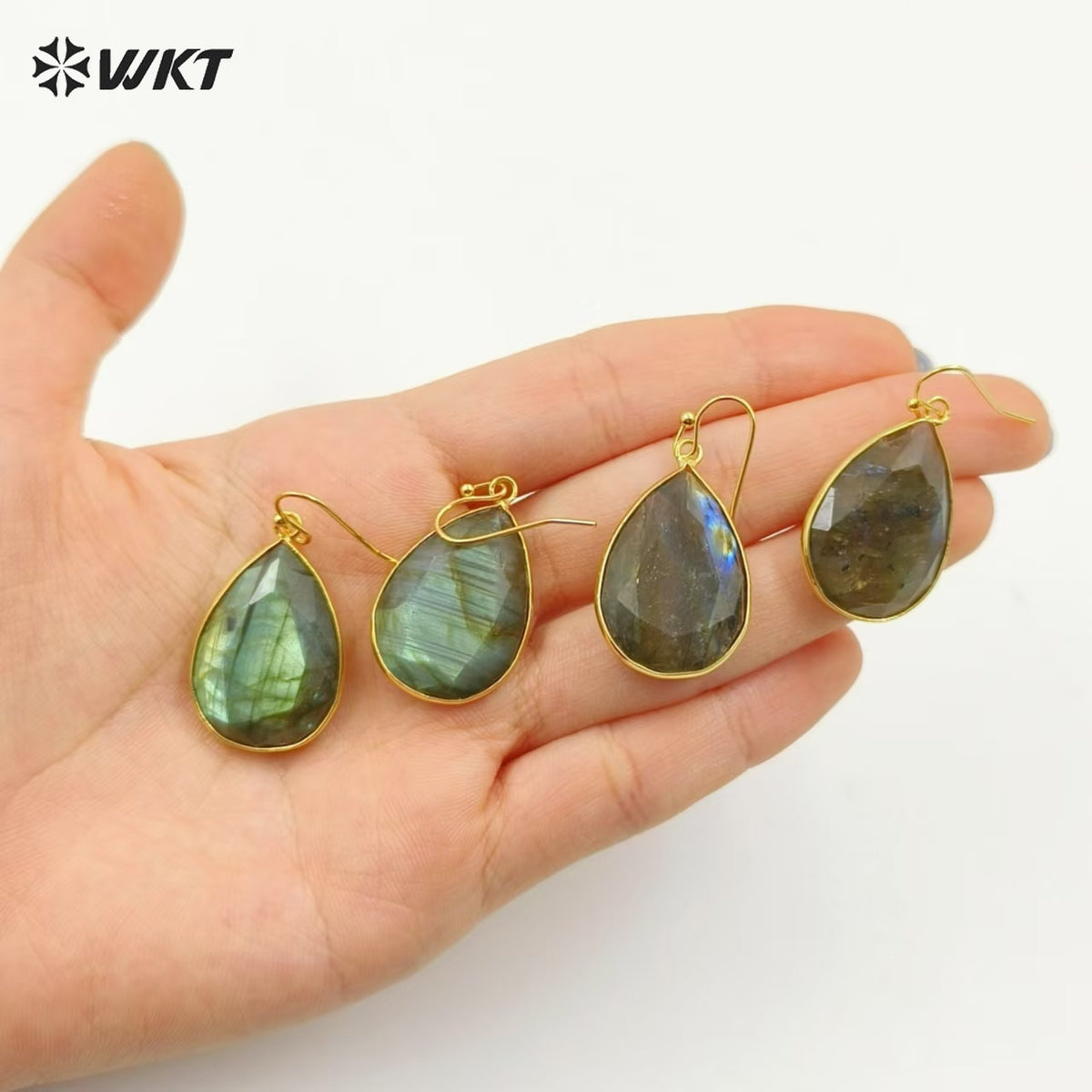 WT-E189 Wholesale Fashion Earrings Labradorite Stone With 24k Gold Plated For Elegant Women Jewelry Charming Accessory