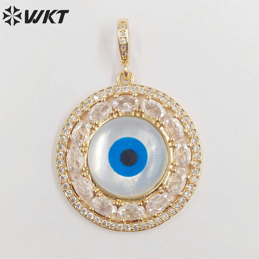 WT-MP257 Wholesale Fashion Charming Micropaved Cubic Zircon Shell Eye Pendants Attractive Round Real Gold Plated CZ Eye Pendant