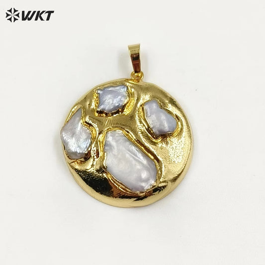 WT-P1942 Hot Sale Fashion Design Colorful NaturalTourmaline/Fluorite/Biwa Pearl High Quality for Necklace Round Pendant