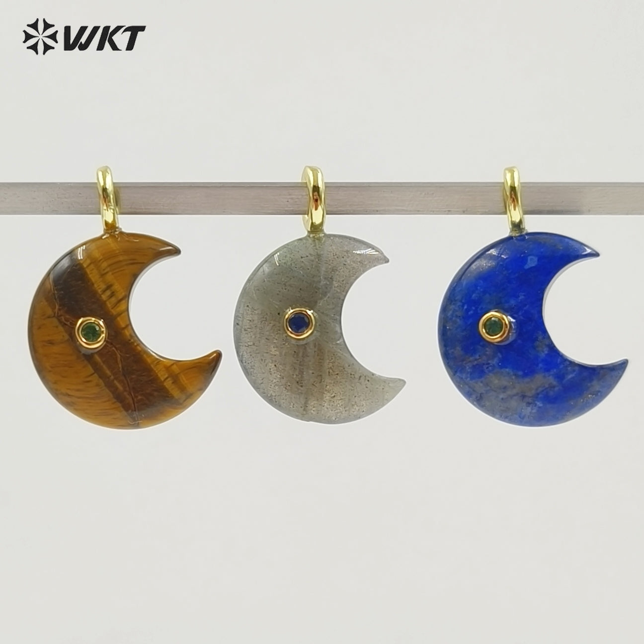 WT-P2098 Good Quality Zircon And Multiple Natural Gemstones Moon Shape Pendants As Female Handmade Earrings Accessories