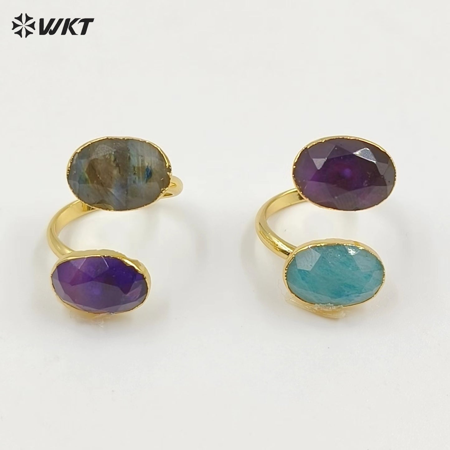 WT-R478 New Design Vintage Gemstone Double Stone Ring With Women Fashion 18k Gold Plated Peacock Stone Ring