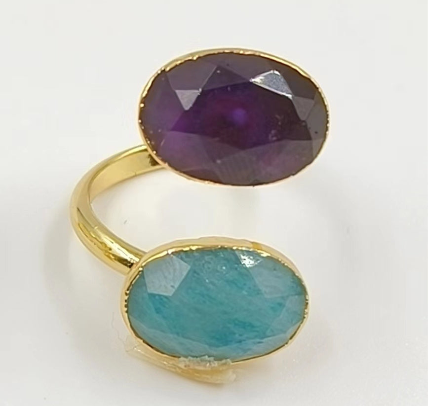 WT-R478 New Design Vintage Gemstone Double Stone Ring With Women Fashion 18k Gold Plated Peacock Stone Ring