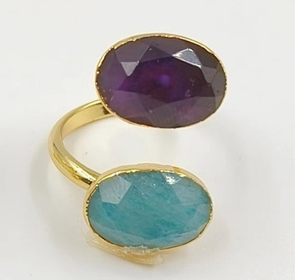 WT-R478 New Design Vintage Gemstone Double Stone Ring With Women Fashion 18k Gold Plated Peacock Stone Ring