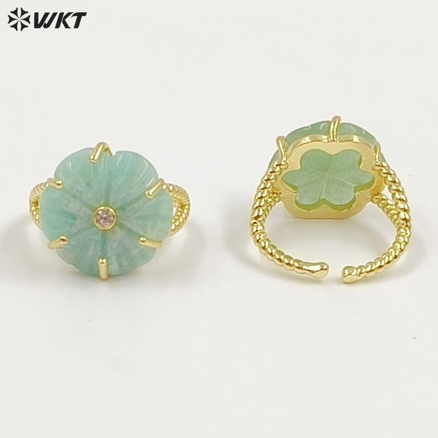 WT-R584 Wonderful Gold Plated Zircon And Natural Gemstones Lovely Flower Shape Adjustable Rings For Women Party Wearing Jewelry