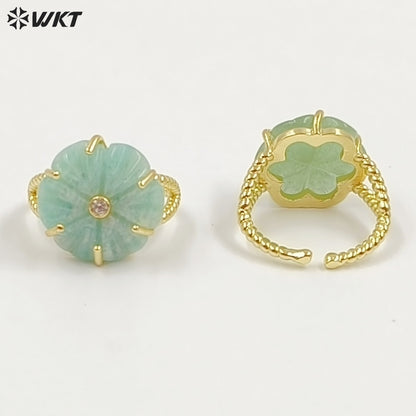 WT-R584 Wonderful Gold Plated Zircon And Natural Gemstones Lovely Flower Shape Adjustable Rings For Women Party Wearing Jewelry
