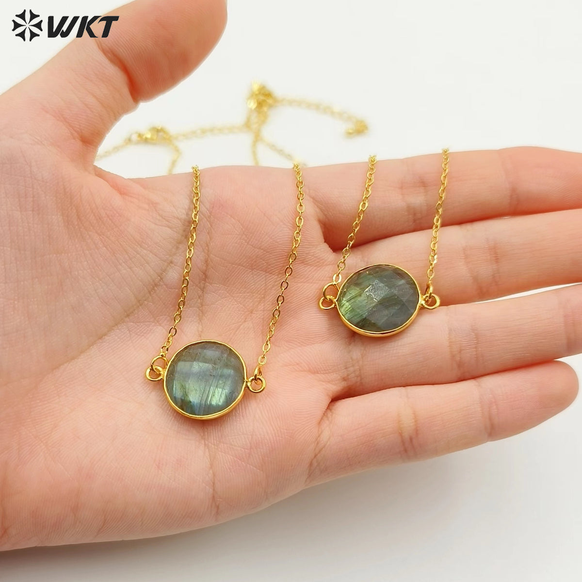 WT-N754 Sparkly Natural Faceted Labradorite Connectors Necklace,Bezel Round Shape 15mm Raw Double Bails Labradorite Necklace