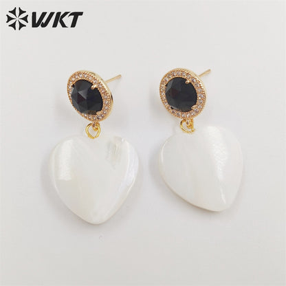 WT-MPE075 Wholesale Newest Fashion Gold Micro Pave Cat Eye Studs Earring Popular Women Heart Shell Dangle Earrings