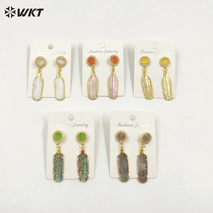 WT-MPE145 Best Selling Stylish Elegant 18K Gold Plated Natural Colorful Patterned Shell Cat Eye Women Earrings As Special Gift