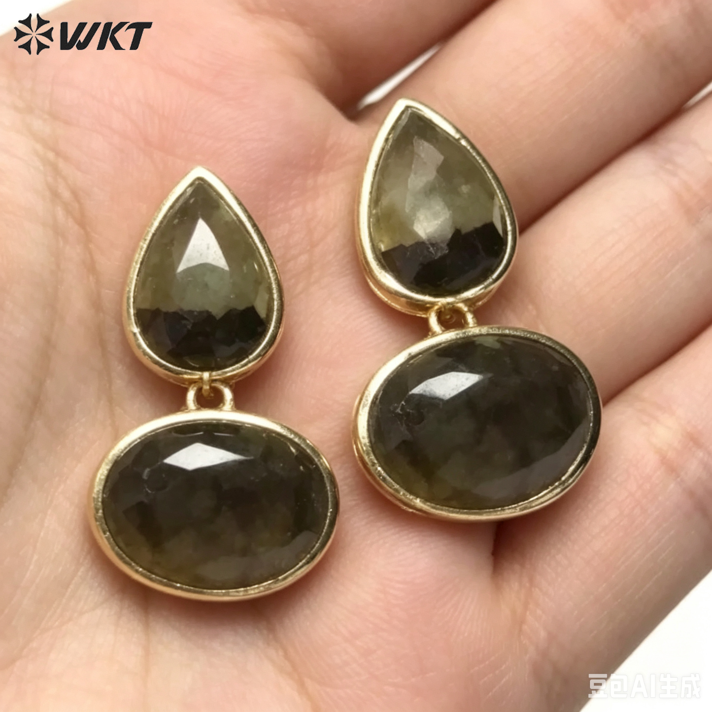 WT-E823 Wholesale Trendy Gold Electroplated Double Natural Gemstones Women Earrings For Party Daily Decorative Jewelry