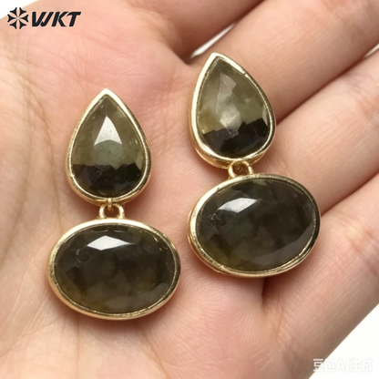 WT-E823 Wholesale Trendy Gold Electroplated Double Natural Gemstones Women Earrings For Party Daily Decorative Jewelry