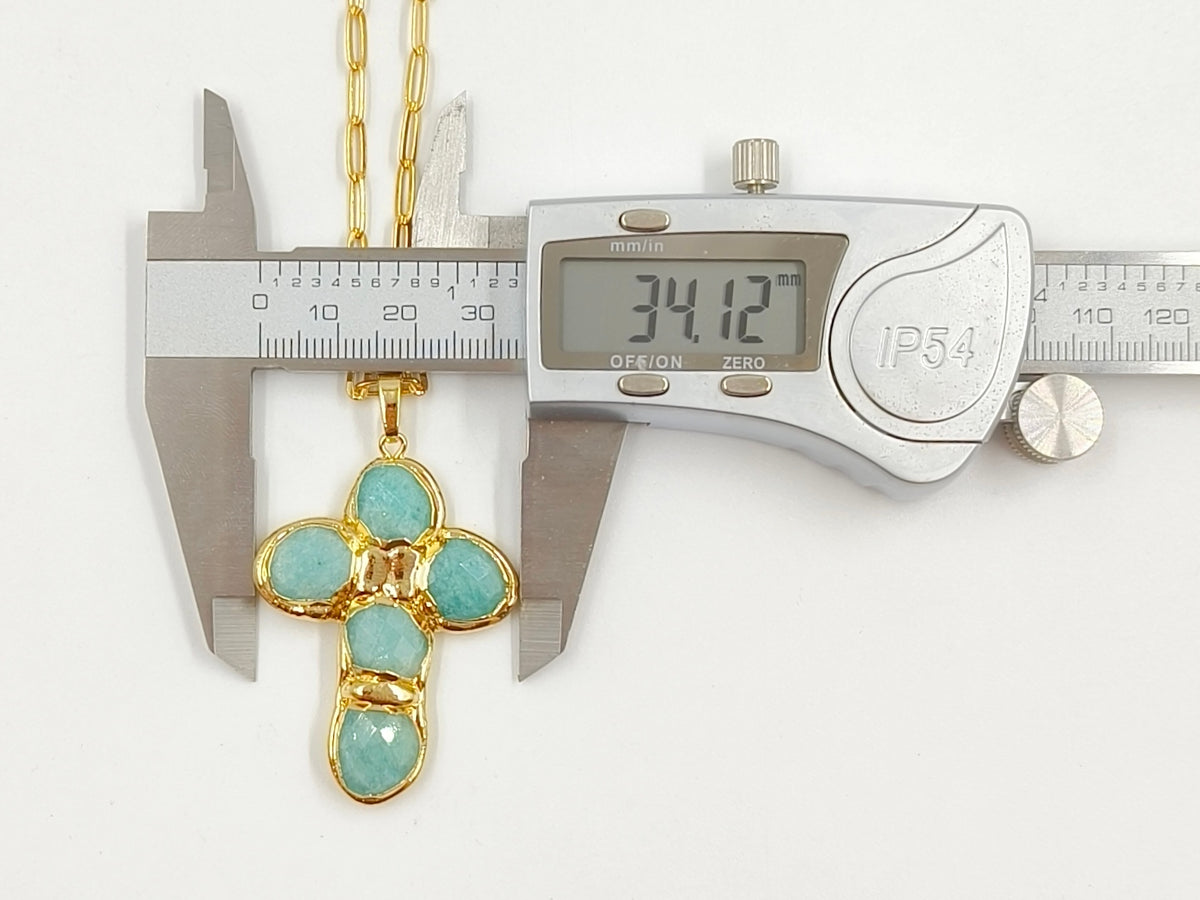 WT-N1543 Factory Wholesale High Quality 18K Gold Plated Natural Gemstone Cross Shape Pendant Necklaces As Women Trendy Jewelry