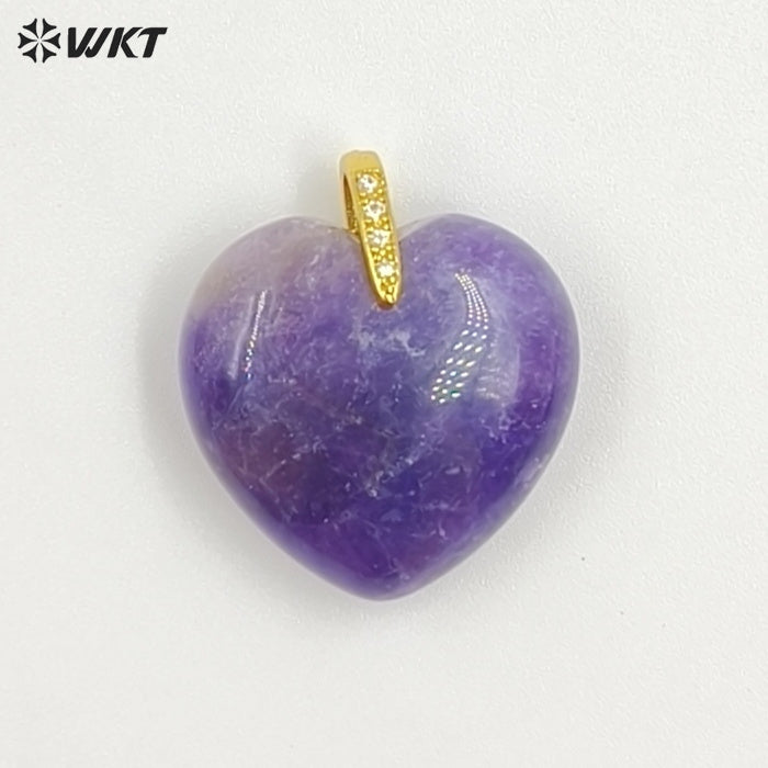 WT-P2125 Gorgeous Fashion Colorful Natural Gemstones Heart Shape Gold Pendants For Female Romantic Necklace Making Design