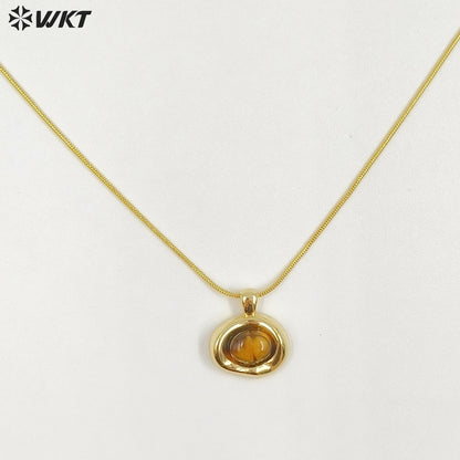 WT-N1496 The New Listing Trendy Gold Plated Fine Chain Natural Gemstone Round Pendant Necklace As Ladies Birthday Gift
