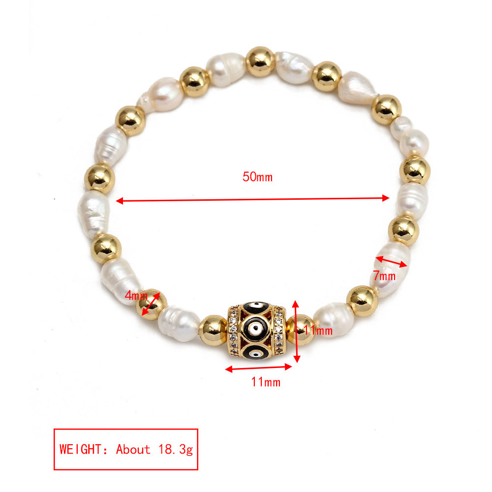 WT-MB123 Gorgeous Enamel Beads Women Bracelets Charming Natural Rice Pearl Beads Strand Bracelet with Turkey Eye Charms