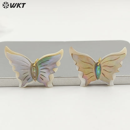 WT-JP465 Wholesale Colorful Double Layers Natural Shell Butterfly Shape Gold Pendant For Girls Fashion Jewelry Accessory