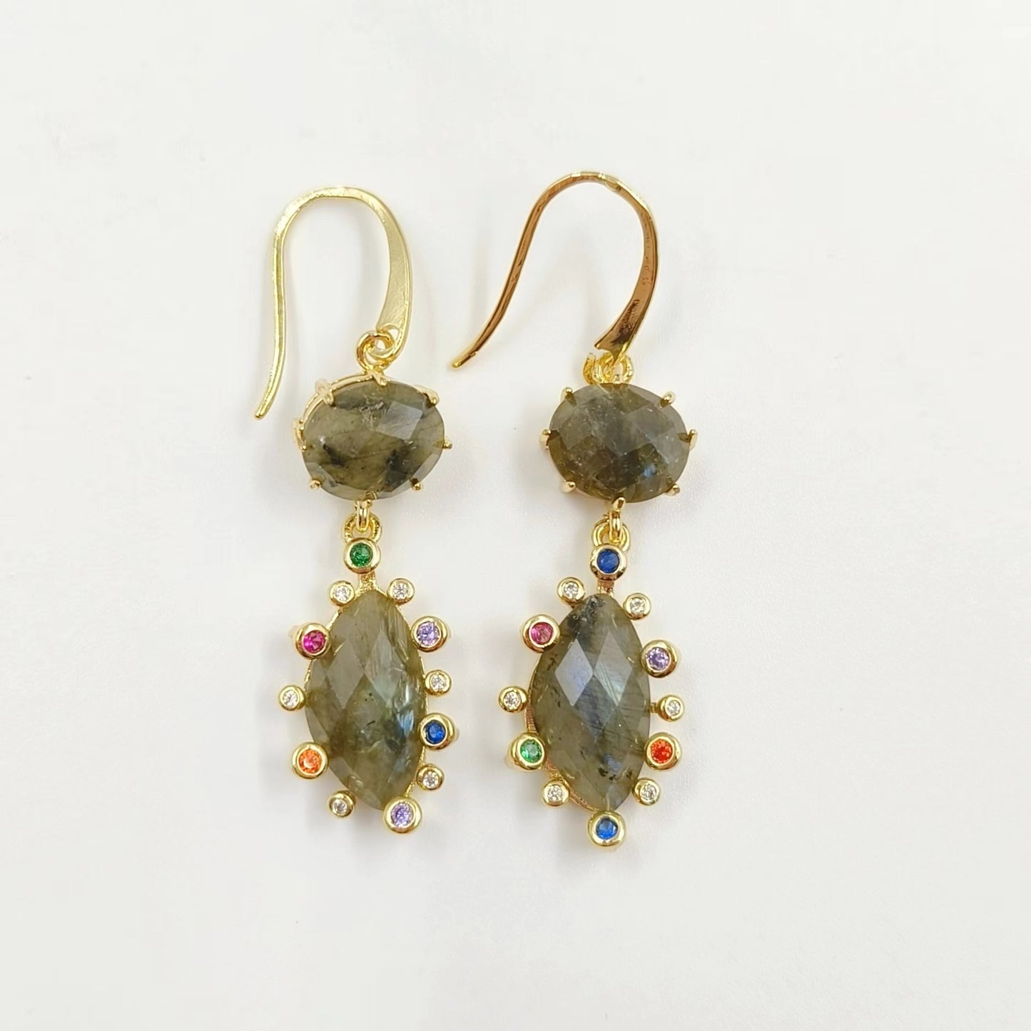 WT-E735 Amazing Colorful Gemstone Wire Wrapped Long Charming in Drop Earrings Women Pendant Earrings