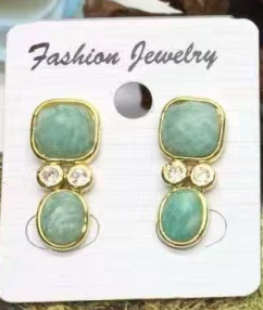 WT-E811 Modern Style Gold Plated Double Zircons And Natural Gemstones Square Oval Shape Women Earrings For Mother‘s Day Gifts