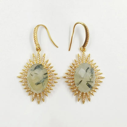 WT-ME094 Wholesale Newest Fashion Light Luxury Natural Gemstone Oval Shaped Micro Paved Earrings Studt