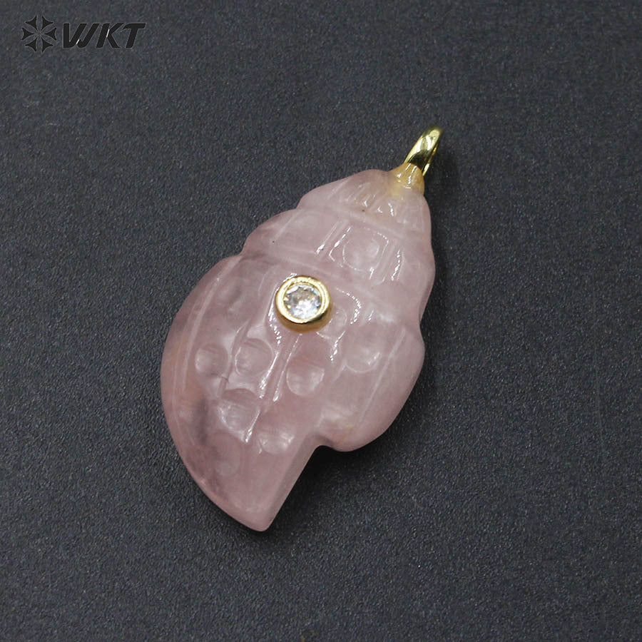 WT-P2122 Popular Lovely Style Natural Gemstones And Zircon Conch Shape Pendants For Handmade Earrings DIY Accessories