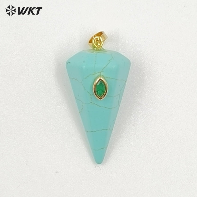 WT-P2093 Popular Sale Zircon And Natural Gemstones Geometric Faceted Shape Gold Pendants For Handmade Necklace Jewelry DIY
