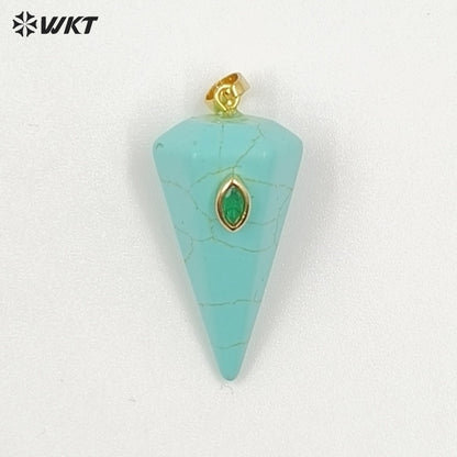 WT-P2093 Popular Sale Zircon And Natural Gemstones Geometric Faceted Shape Gold Pendants For Handmade Necklace Jewelry DIY