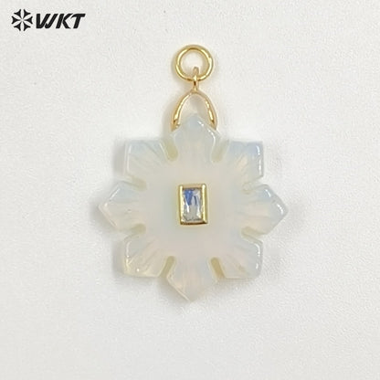 WT-P2095 Romantic Colorful Natural Gemstones And Zircon Snowflake Shape Charm Pendants As Lady Handmade Earrings Findings