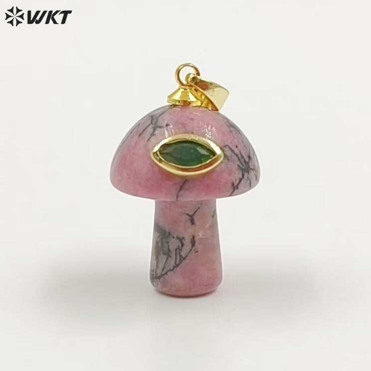 WT-P2063 Cute Boutique Natural Gemstones And Zircon Mushroom Shape Little Gold Pendants As Women Trendy Jewelry Findings
