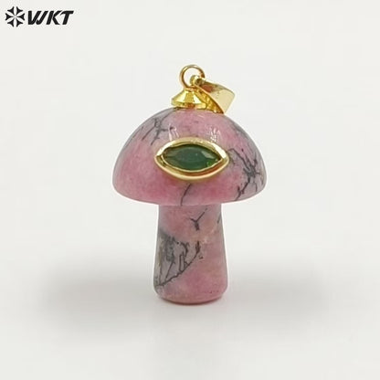 WT-P2063 Cute Boutique Natural Gemstones And Zircon Mushroom Shape Little Gold Pendants As Women Trendy Jewelry Findings