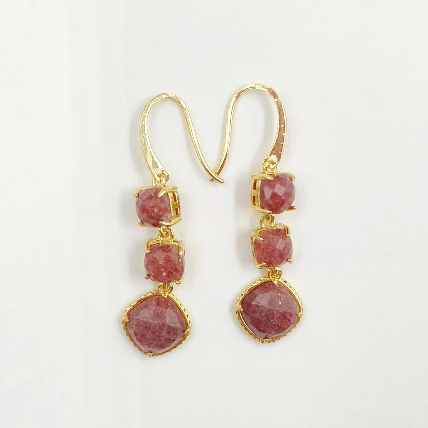 WT-E734 Elegant Colorful Gemstone Wire Wrapped Long Charming in Drop Earrings Women Triple Pendant Earrings