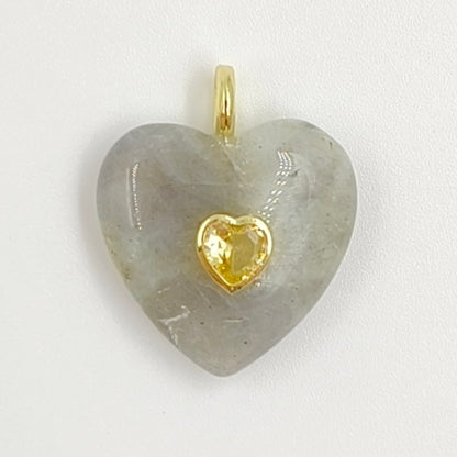 WT-P2059 Factory Wholesale Gold Zircon And Natural Gemstones Heart Shape Pendants As Girls Romantic Jewelry Decorations
