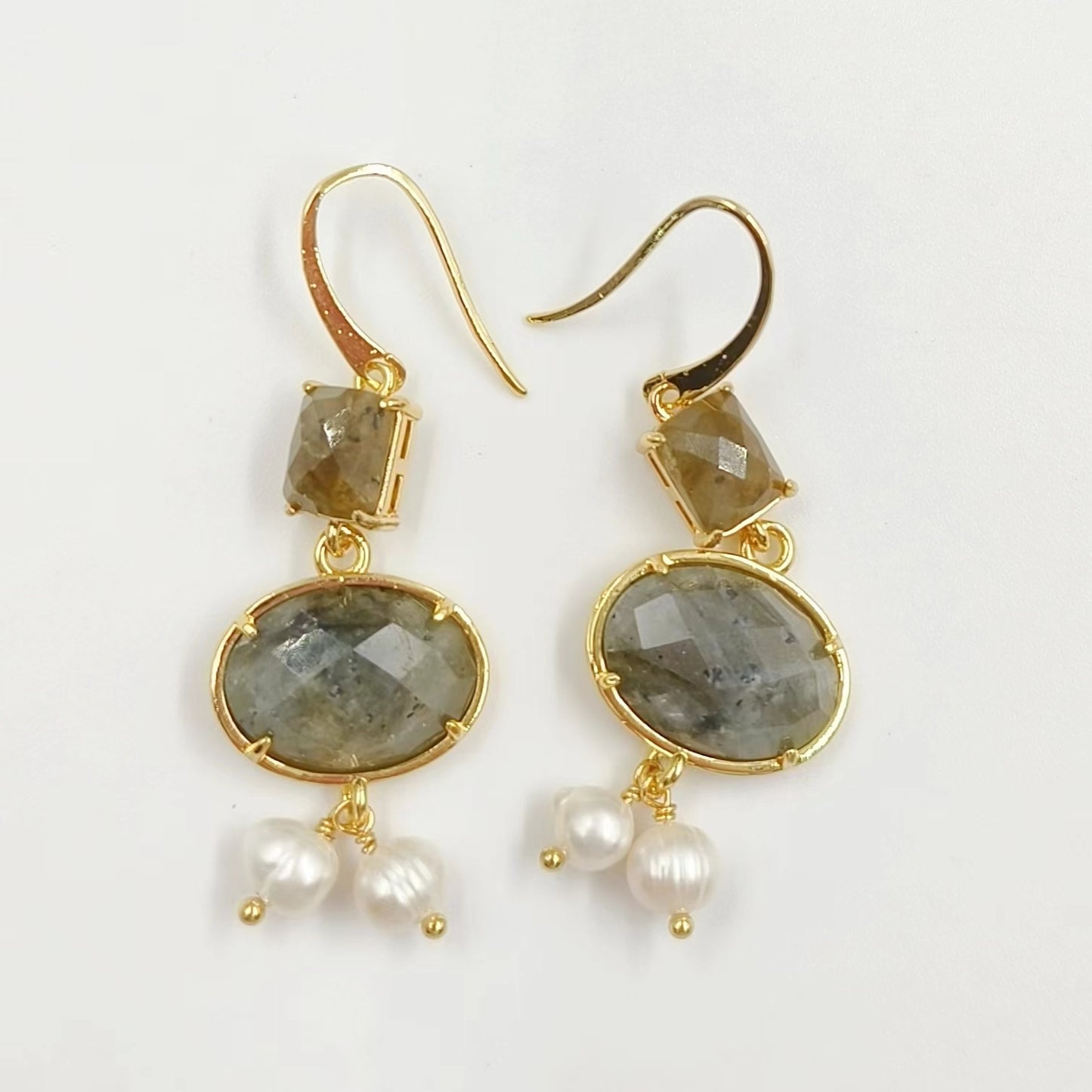 WT-MPE110 Bohemia Elegant Natural Pearl and Stone 18k Gold Plated Gift for Women Weeding 58mm Romantic Pendant Earrings