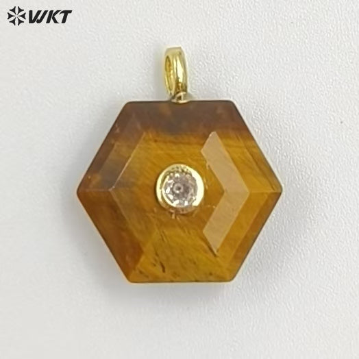 WT-P2060 Popular Trendy Round Zircon And Various Natural Gemstones Geometric Hexagon Pendants For Lady Necklace Handmade Jewelry