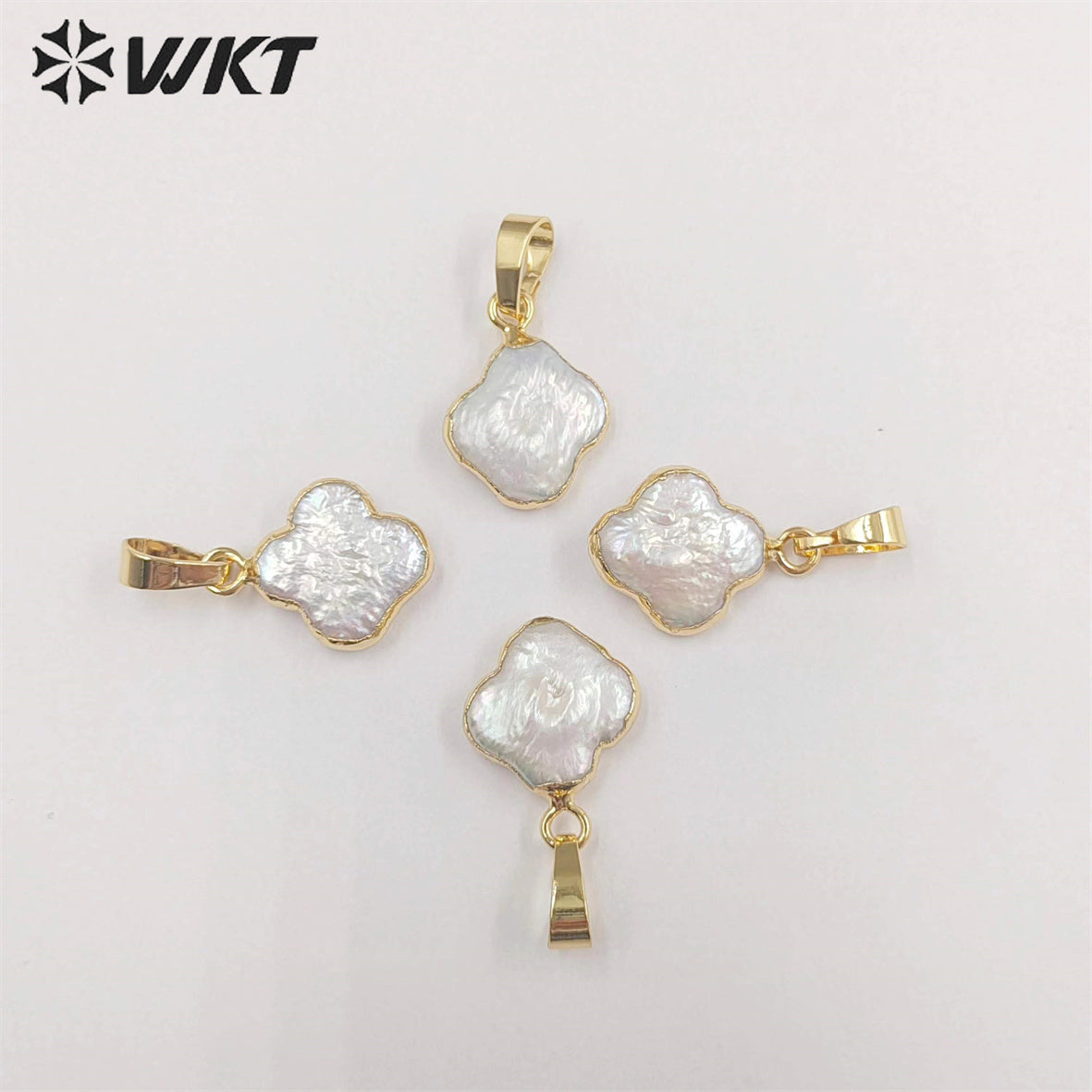 WT-JP341 WKT Newest Flower Natural Freshwater Pearl Leaf Charmrs Purity White Pearl Necklace Pendants for Girl Friend Gift