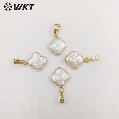 WT-JP341 WKT Newest Flower Natural Freshwater Pearl Leaf Charmrs Purity White Pearl Necklace Pendants for Girl Friend Gift