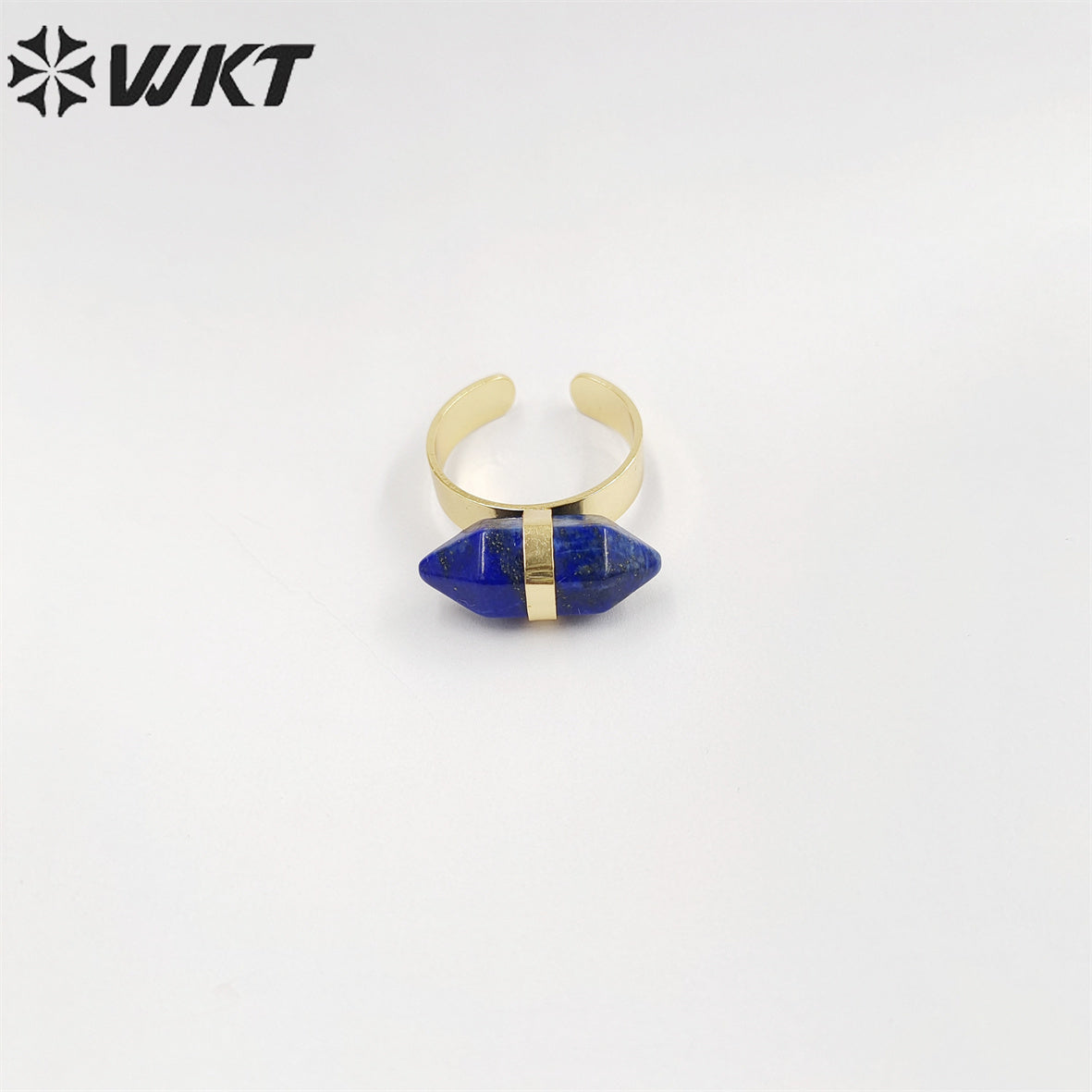 WT-R385 WKT 2022 Beautiful Crystal Amethyst Black Obsidian Hexagon Rings Natural Stone Rings Gold Plated Quartz Point Ring