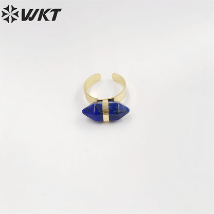 WT-R385 WKT 2022 Beautiful Crystal Amethyst Black Obsidian Hexagon Rings Natural Stone Rings Gold Plated Quartz Point Ring