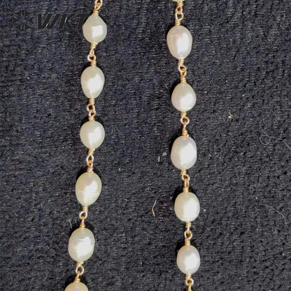 WT-RBC226 Wholesale Elegant Pearl Classic Design Chain for Women Commuter Decoration Sell by Meter Handmade Rice Pearlr Chain